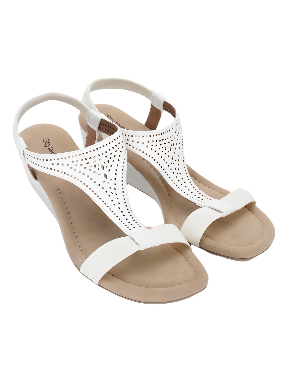 Style & Co Vacanzaap White Perforated T-Strap Wedge Sandals Size 9M